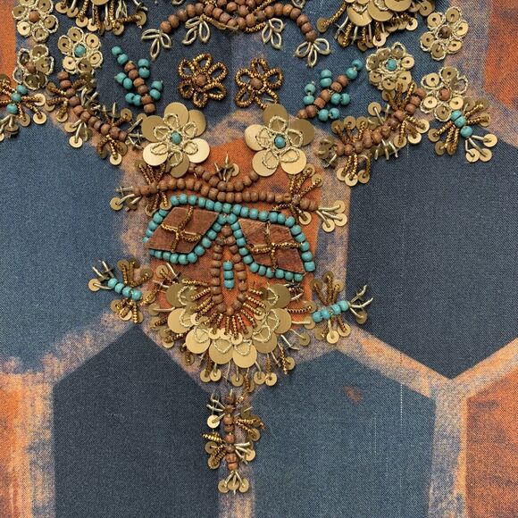 Soft Surroundings Tunic Medium Blouse Millefiori Blue Geometric Print Sequin Top - Picture 7 of 16